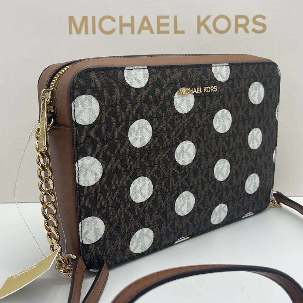 MICHAEL KORS Jet Set Large East West Zip Printed Logo Crossbody Bag Luggage  NWT